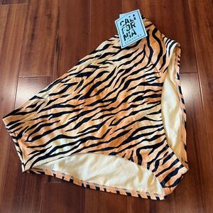 Tiger Print Bikini High Waisted Bottom Swim‎ Black Orange New Plus Size 2 / 2X